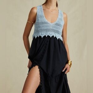 Anthropologie Crochet Vest‎ Crop Boho Festival Light Blue Size XL Top